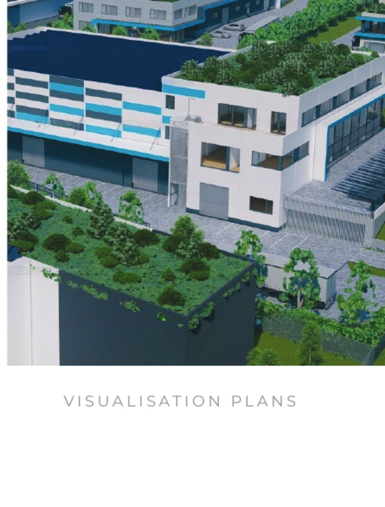 Office building visualisation with green roof in Limitless Park