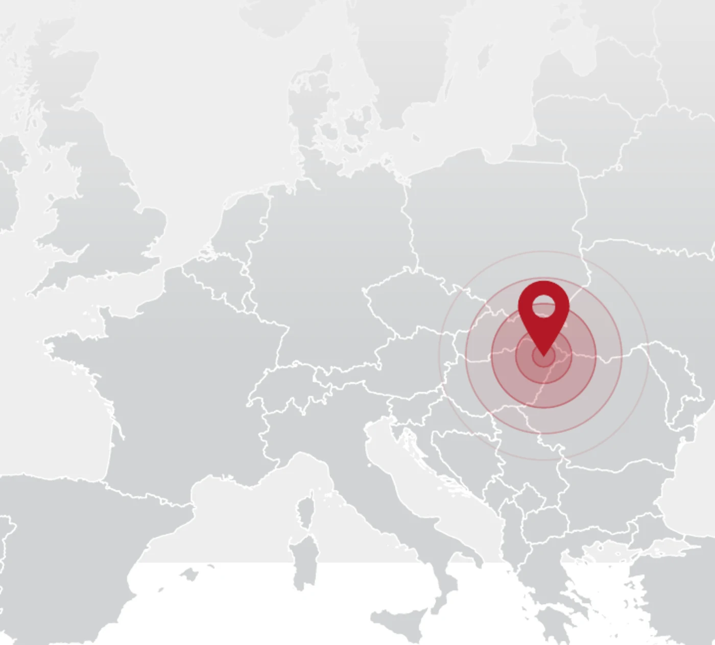 European map showing Nyíregyháza in Hungary
